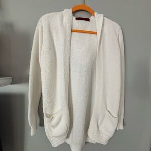 Ivory Hooded Cardigan | Soft Bouclé Knit | Pockets | Relaxed Fit